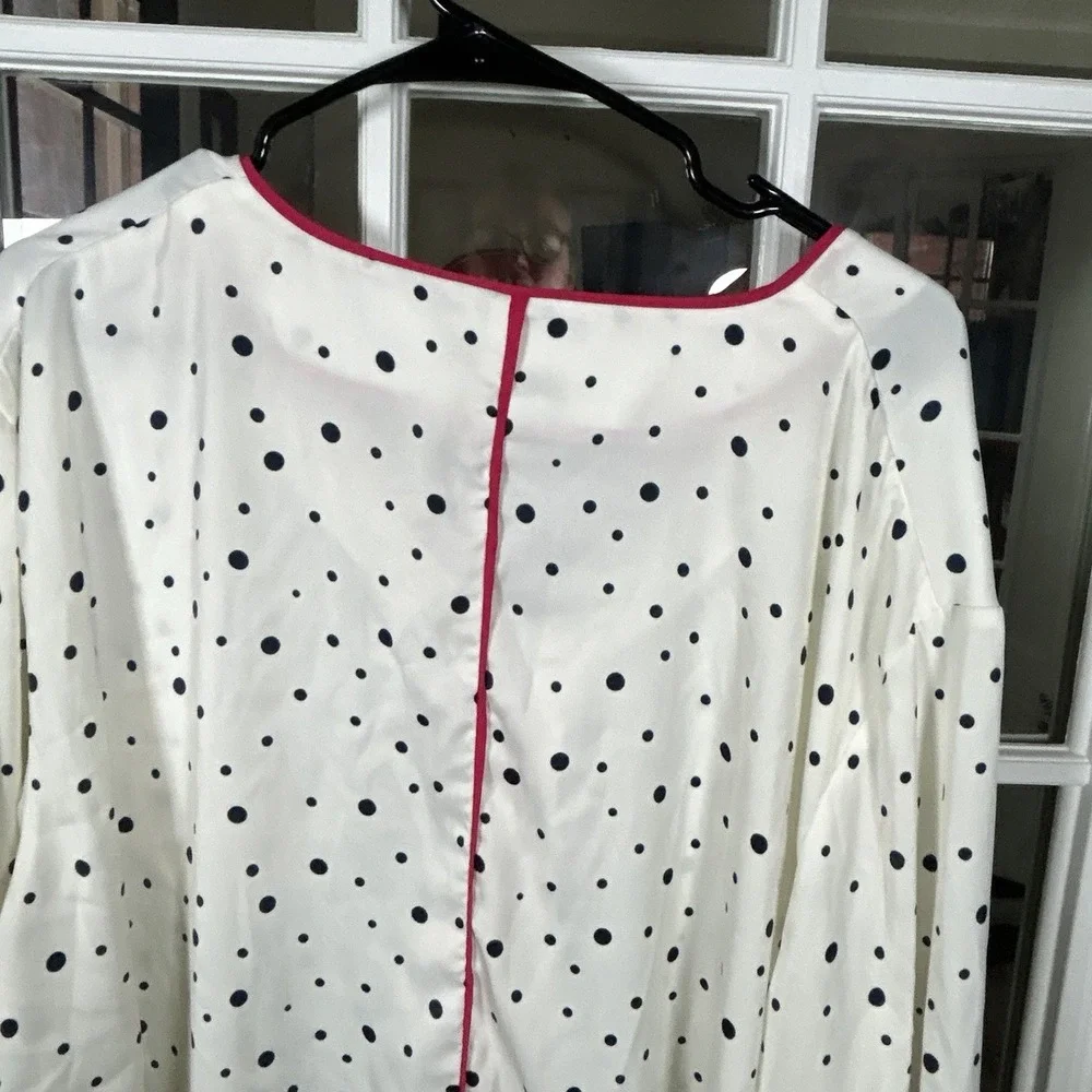 Summersalt‎ Polka Dot Satin Pajama Set White Navy Pink Piping 2XL Loungewear